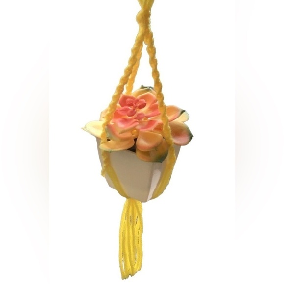 Handmade Yellow Macrame Boho Car Accessory - Picture 6 of 6